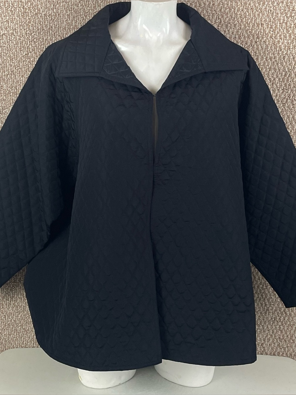 Vintage Zoran Jacket Womens M Oversized 100% Silk Open Front Black Quilted Italy